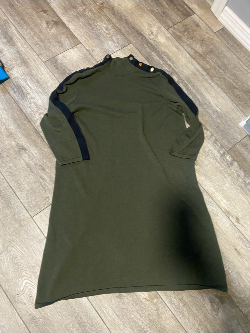 Nine West Olive Green Midi Dress with Navy Trim